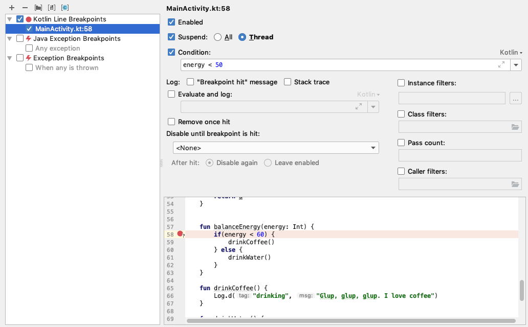 how to print debug android studio