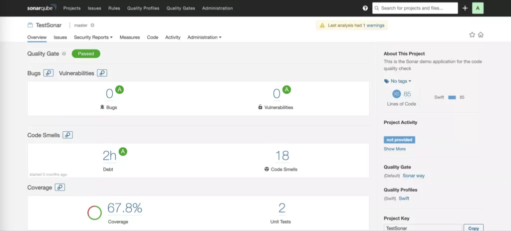 Sonarqube dashboard