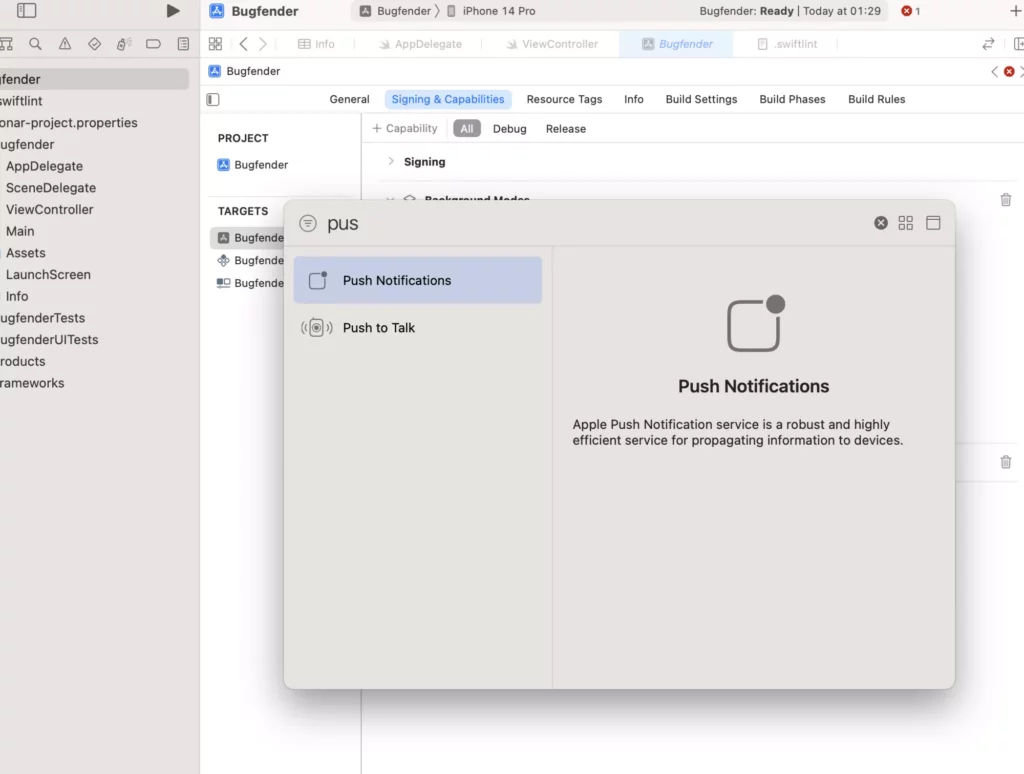 Enable iOS Push Notifications Xcode